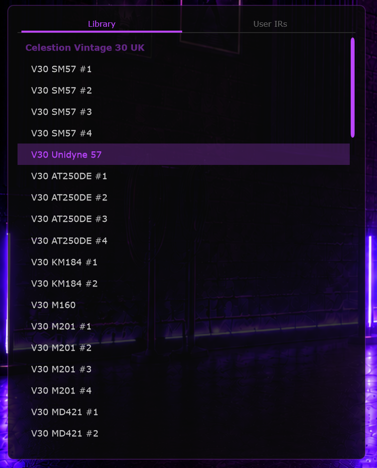 Cab Reactor - Driftwood IR library browser with factory and User IR tabs